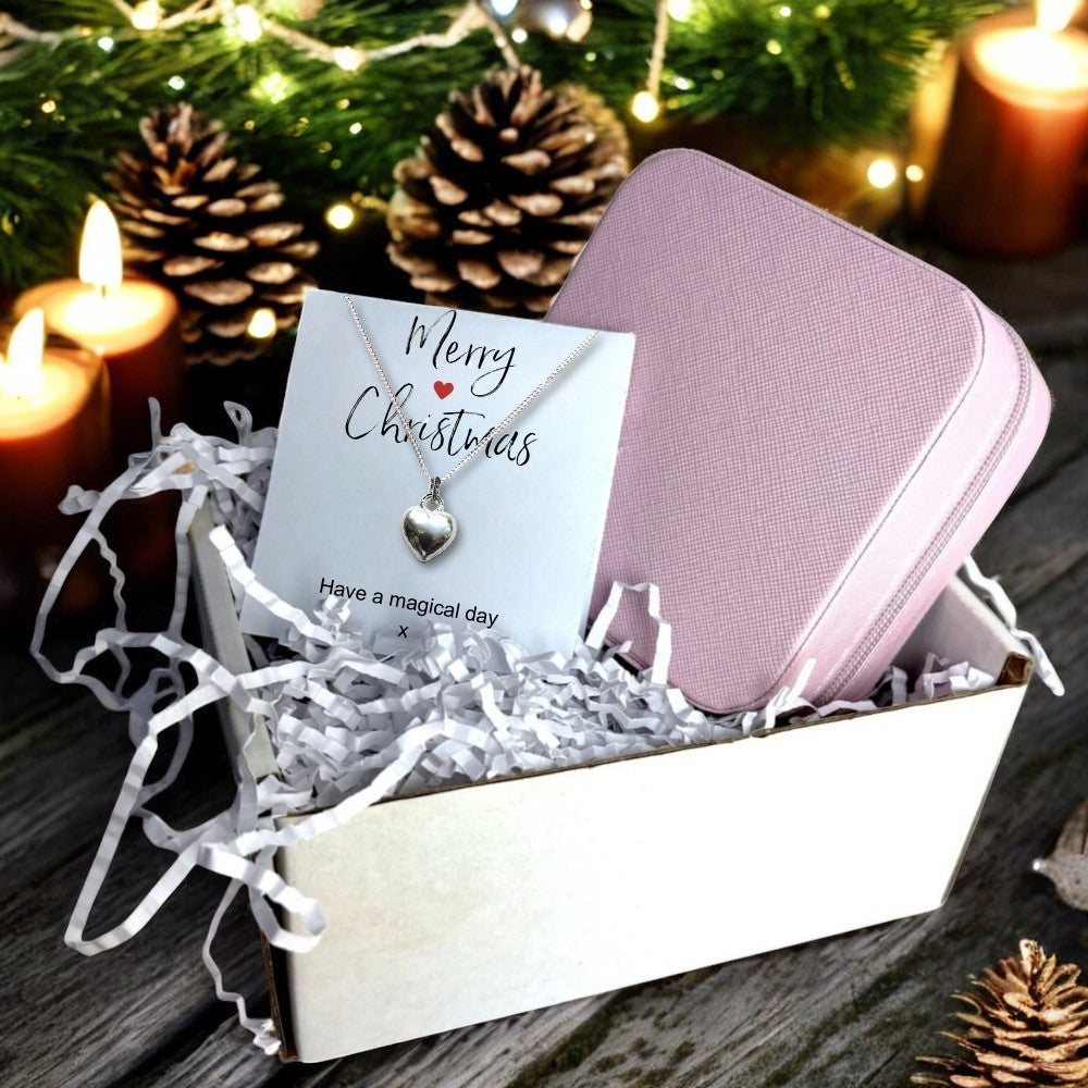 Merry Christmas Gift Hamper | Silver Heart Necklace & Jewellery Box Gift-0