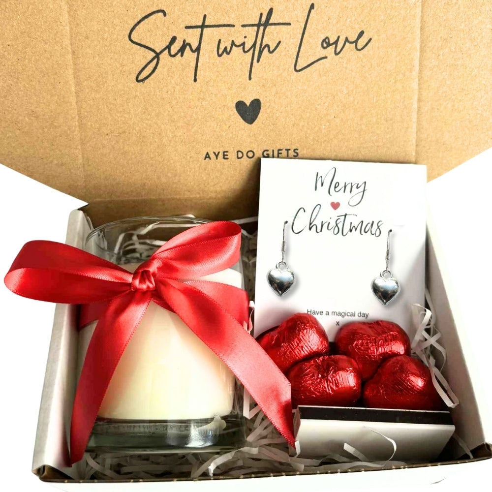 Small Merry Christmas Gift Hamper | Earrings, Chocolates & Candle-0