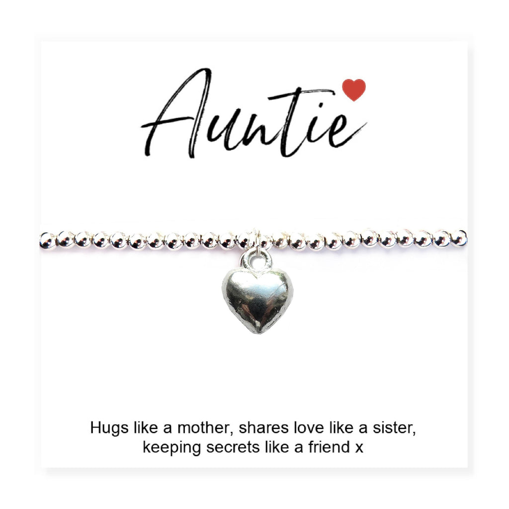 Heart Charm Auntie Gift Card with Personalized Silver Plated Bracelet & Gifts Box Made in Scotland-2
