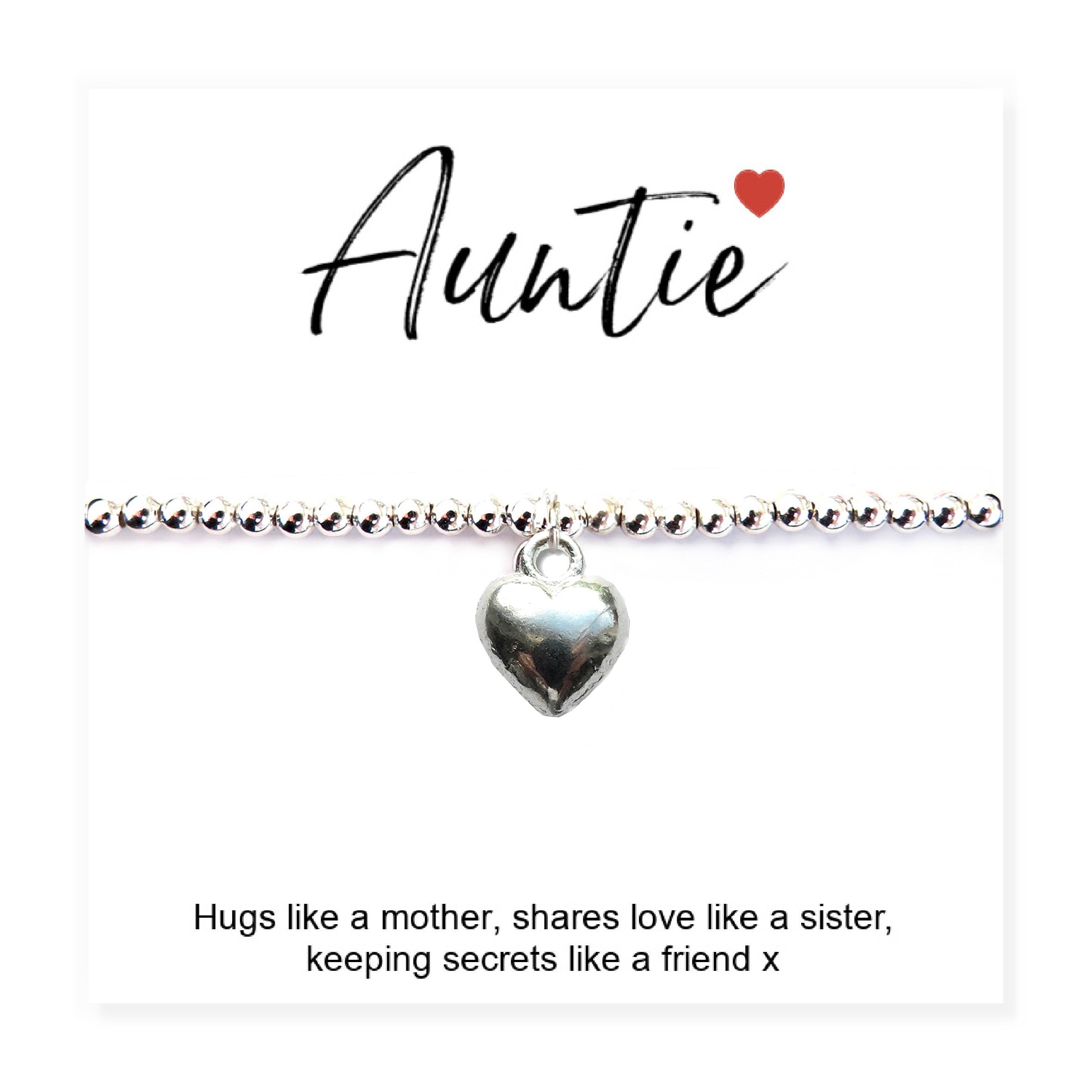 Heart Charm Auntie Gift Card with Personalized Silver Plated Bracelet & Gifts Box Made in Scotland-2