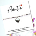 Heart Charm Auntie Gift Card with Personalized Silver Plated Bracelet & Gifts Box Made in Scotland-0