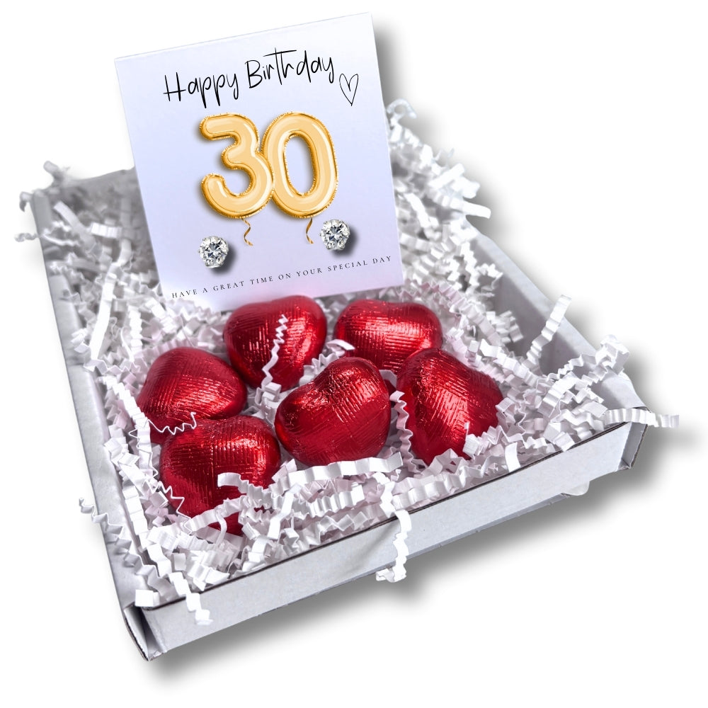 30th Birthday Cubic Zirconia Stud Earrings & Gold Balloons Mini Gift Hamper-0