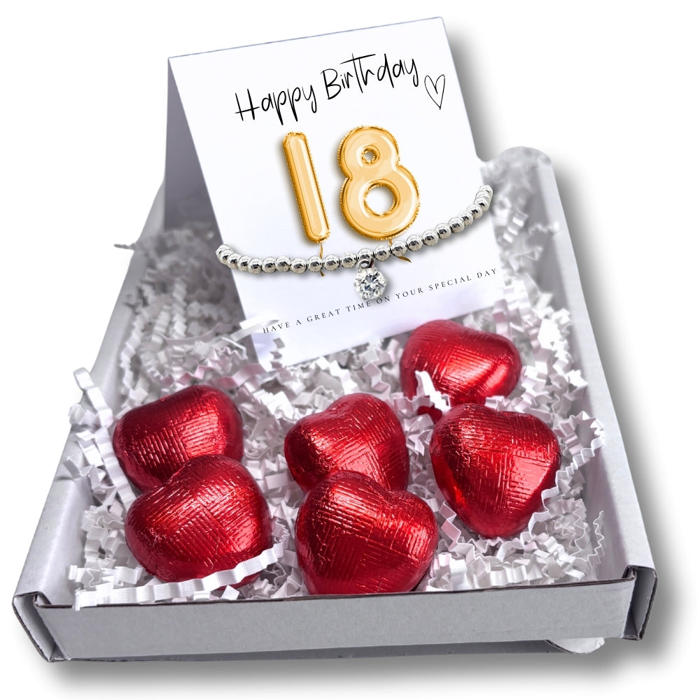 18th Birthday Cubic Zirconia Beaded Gold Balloon Gift Set-0