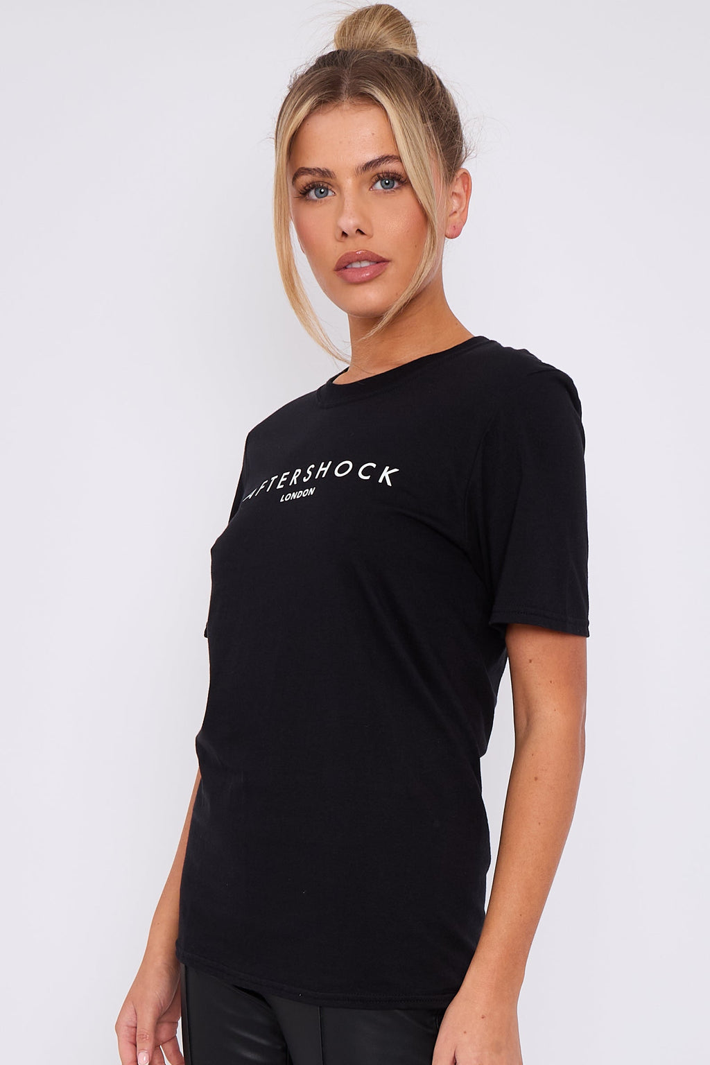 Black Logo Short Sleeve Round Neck T-Shirt-4