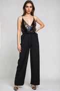 Black Combined Sequin Jumpsuit-0