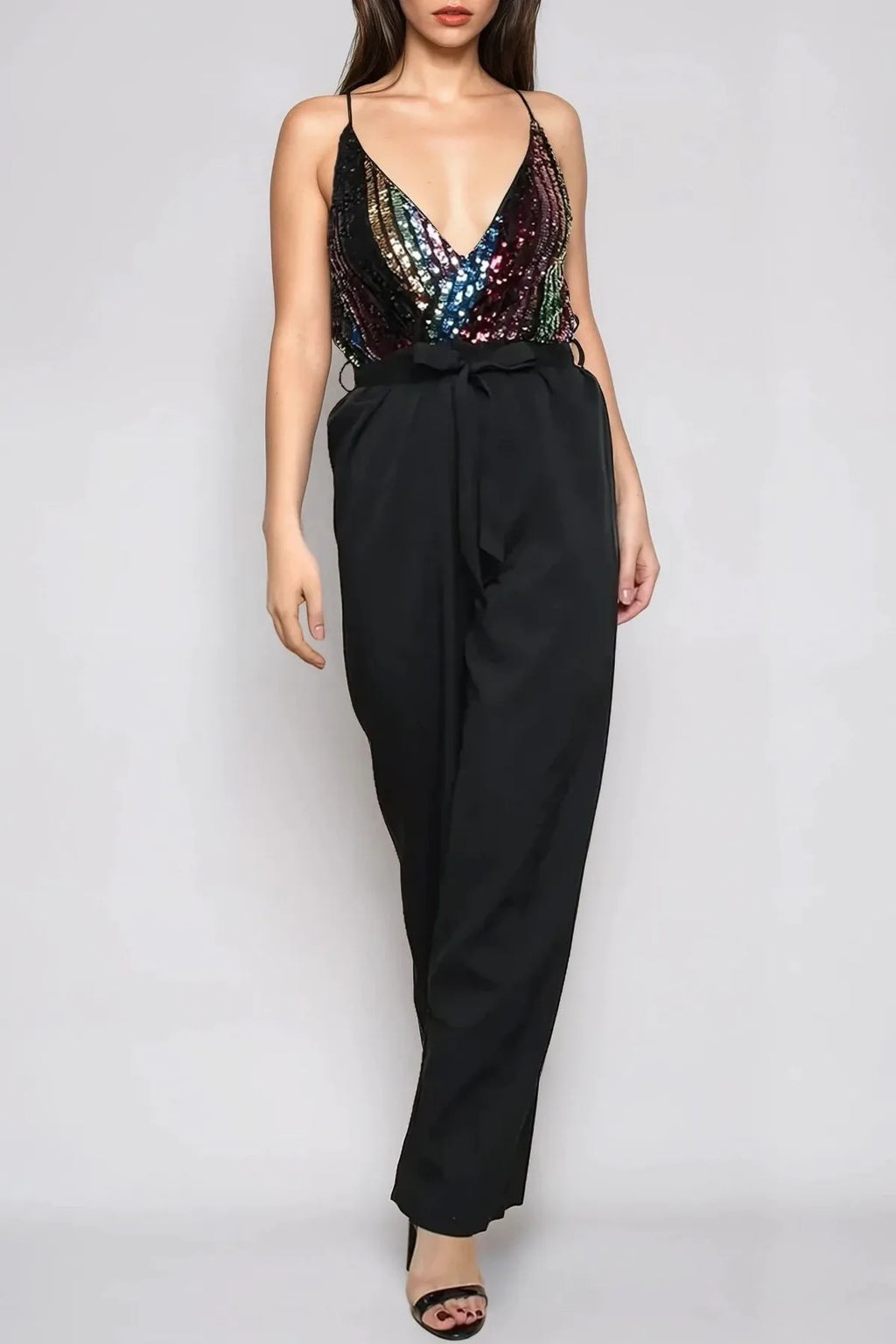 Black Combined Sequin Jumpsuit-1