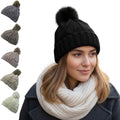Ladies Thermal Cable Knit Beanie Hat - Warm Winter Knit Hat-0