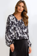 Black Animal Print V Neck Blouse - Fashionable Casual Wear-0