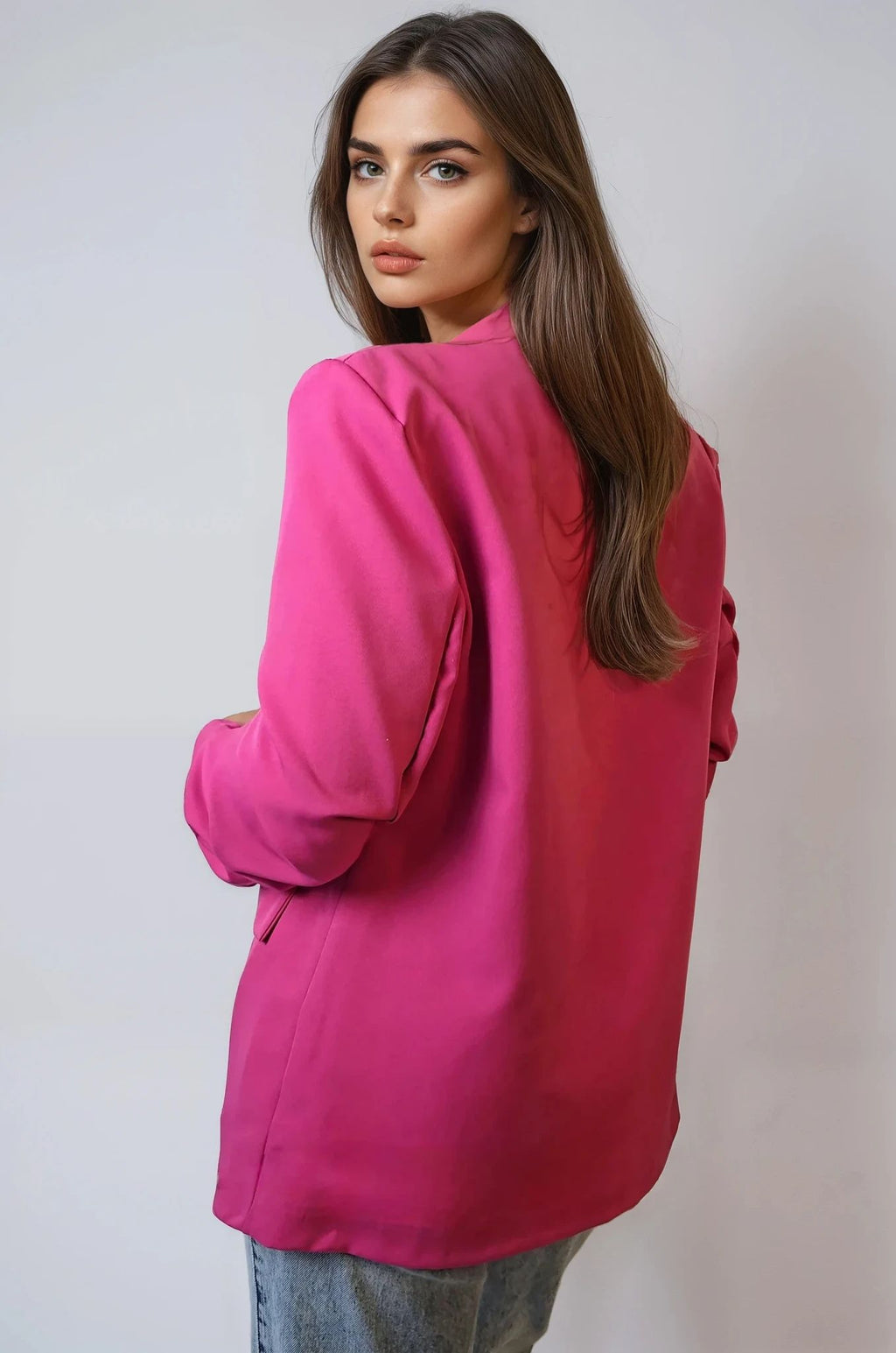 Fuchsia Blazer with Ruched Sleeves-2