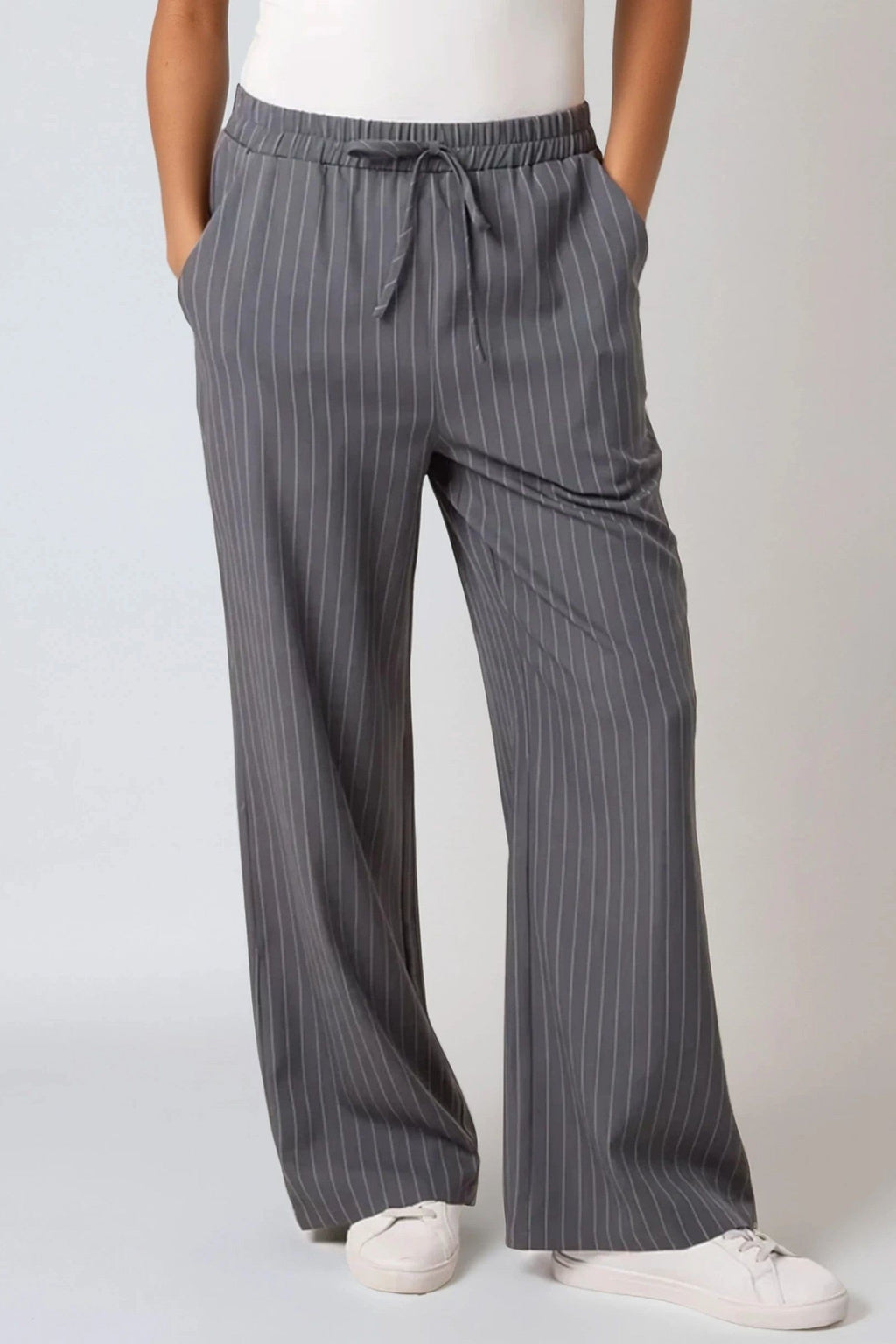 Charcoal Pinstripe Wide Leg Trousers-1