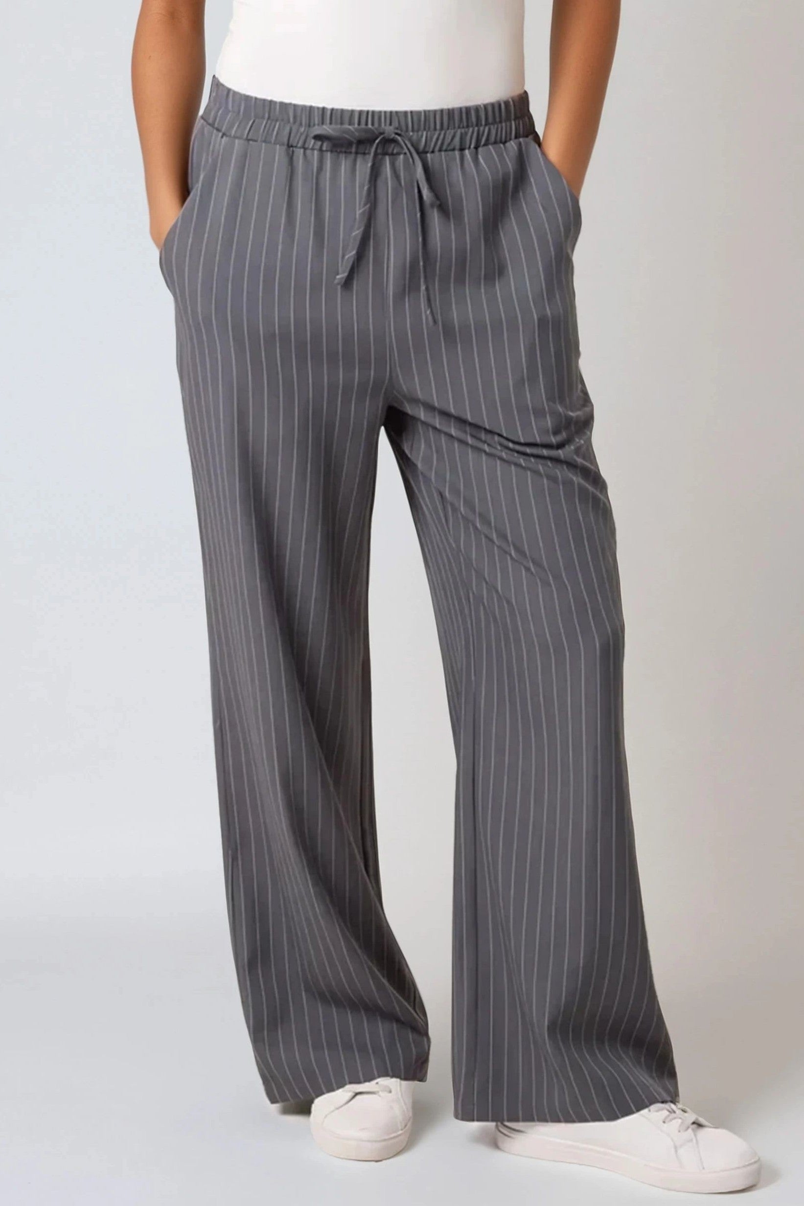Charcoal Pinstripe Wide Leg Trousers-1