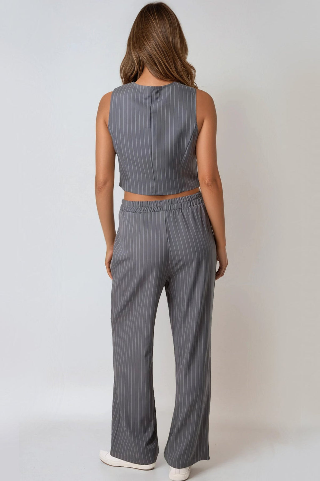 Charcoal Pinstripe Wide Leg Trousers-4