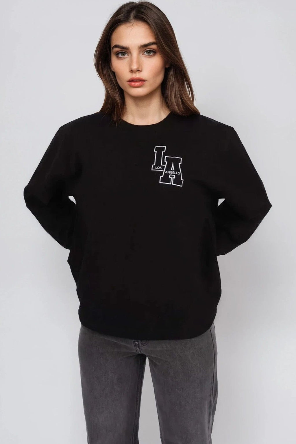 Black Embroidered LA Sweatshirt-0