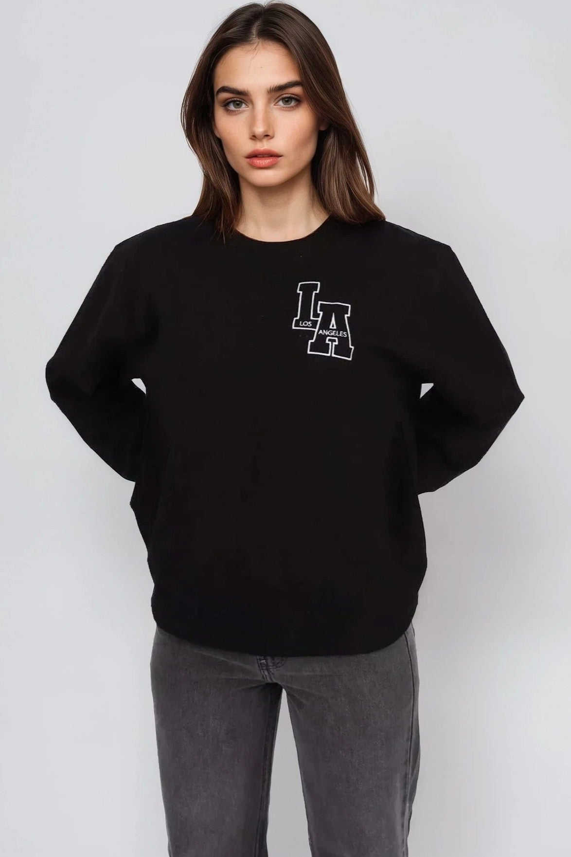 Black Embroidered LA Sweatshirt-0