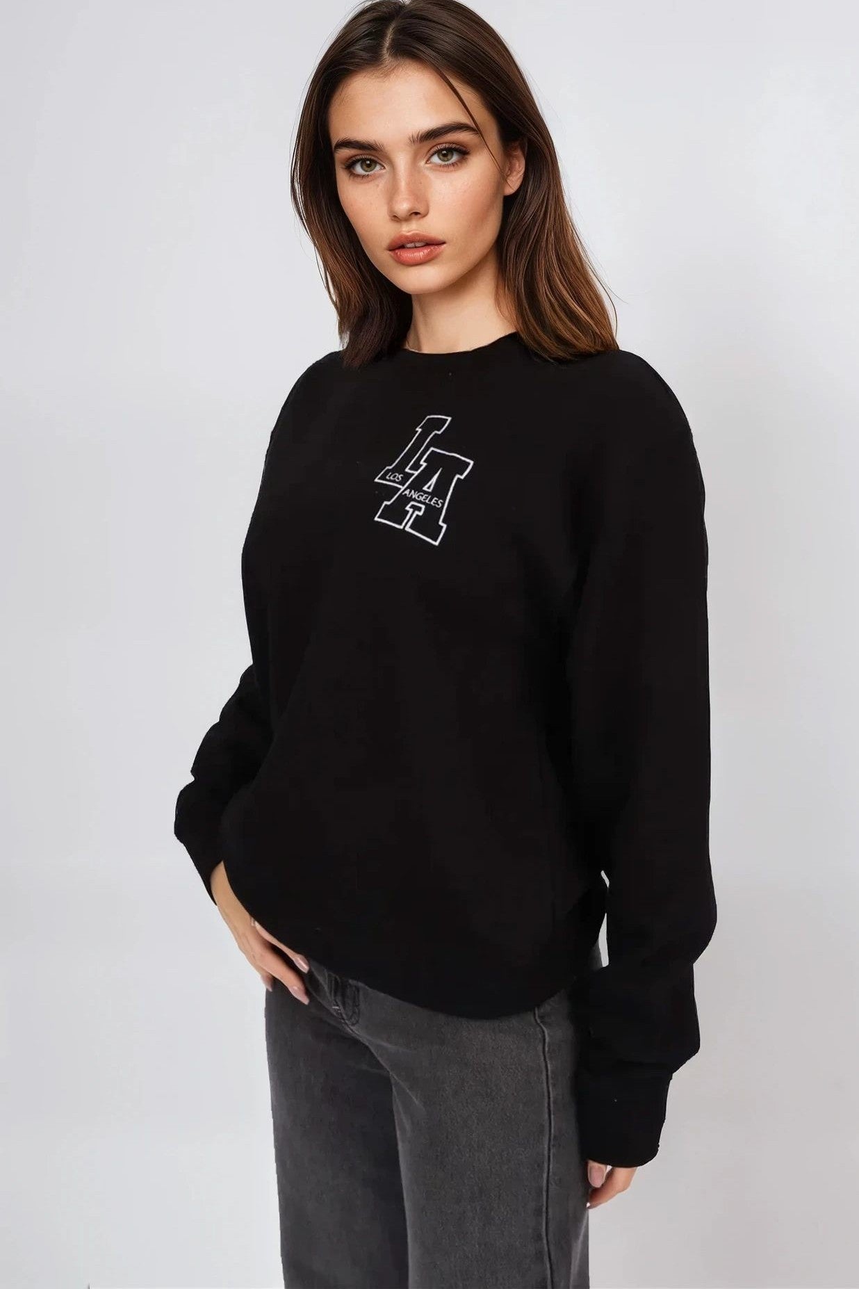 Black Embroidered LA Sweatshirt-2