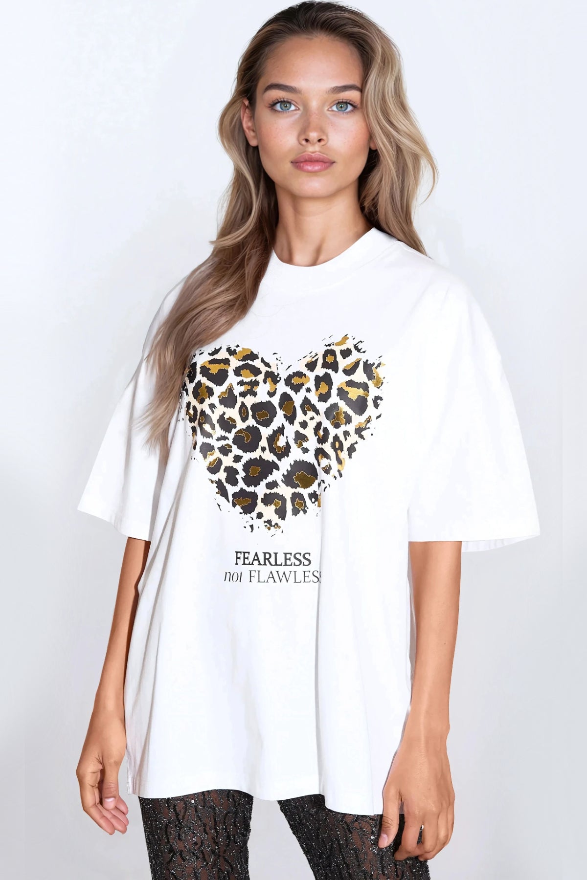 White Leopard Heart Oversized T-Shirt-0
