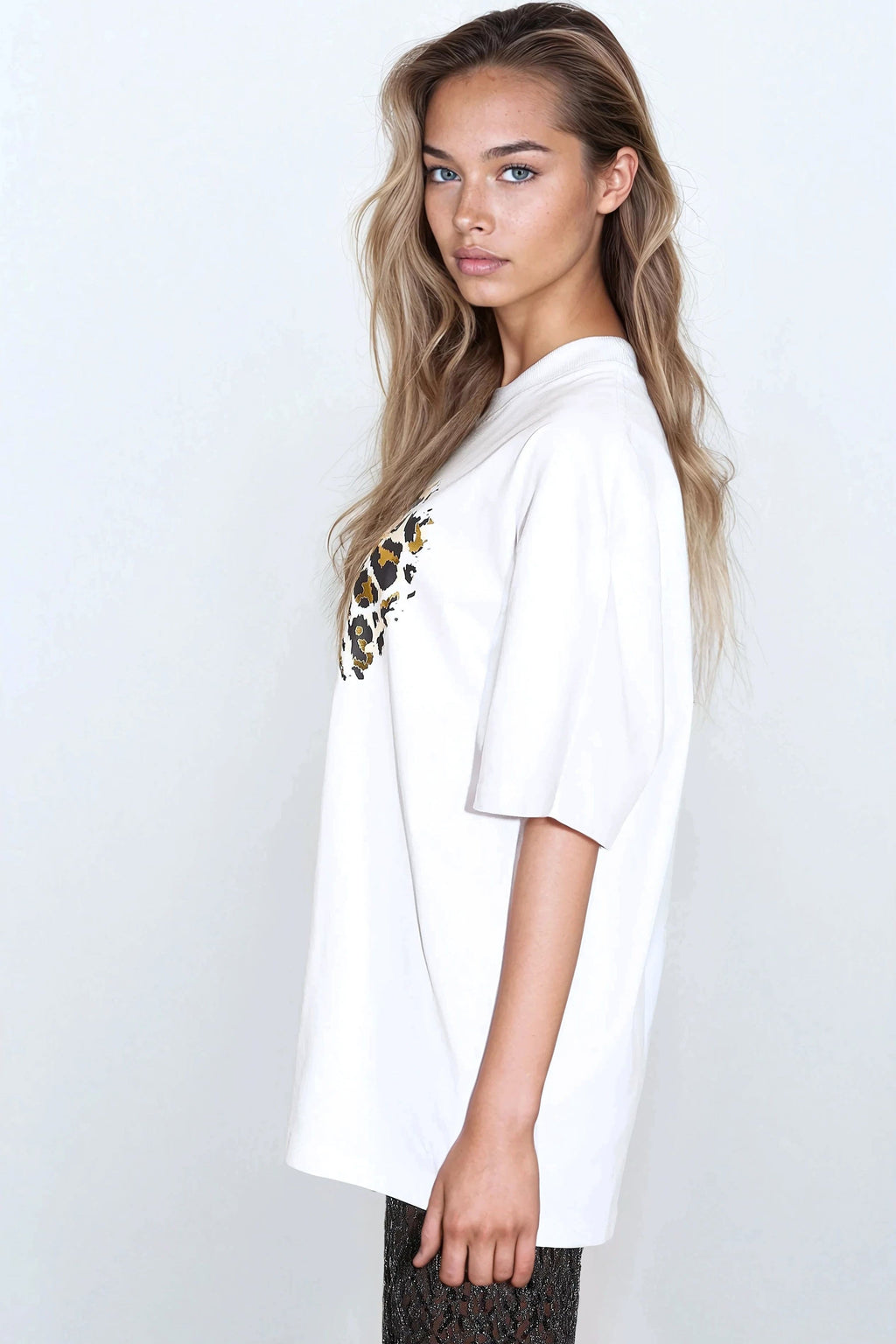 White Leopard Heart Oversized T-Shirt-1