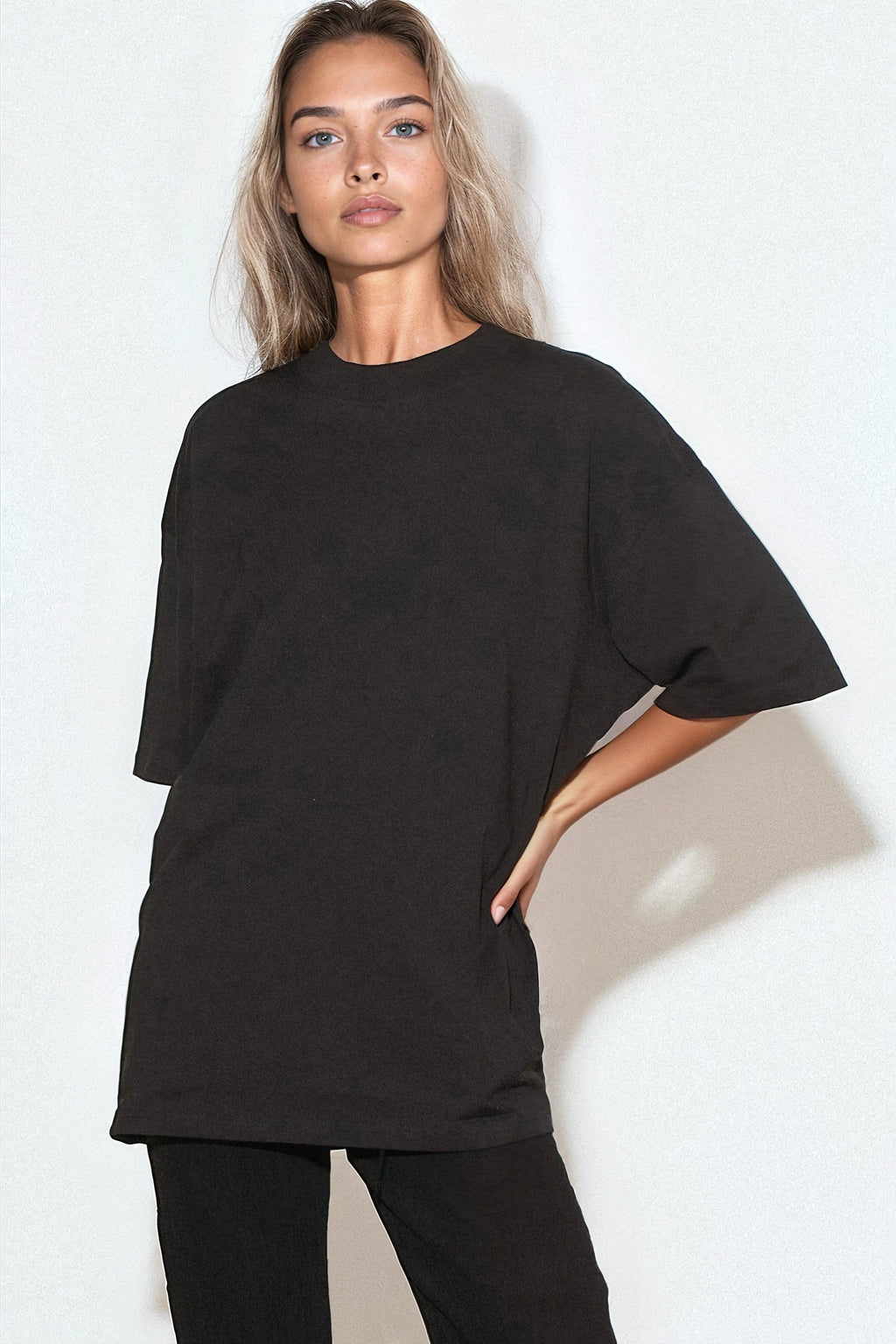Black Logo Cotton Oversized T Shirt-0