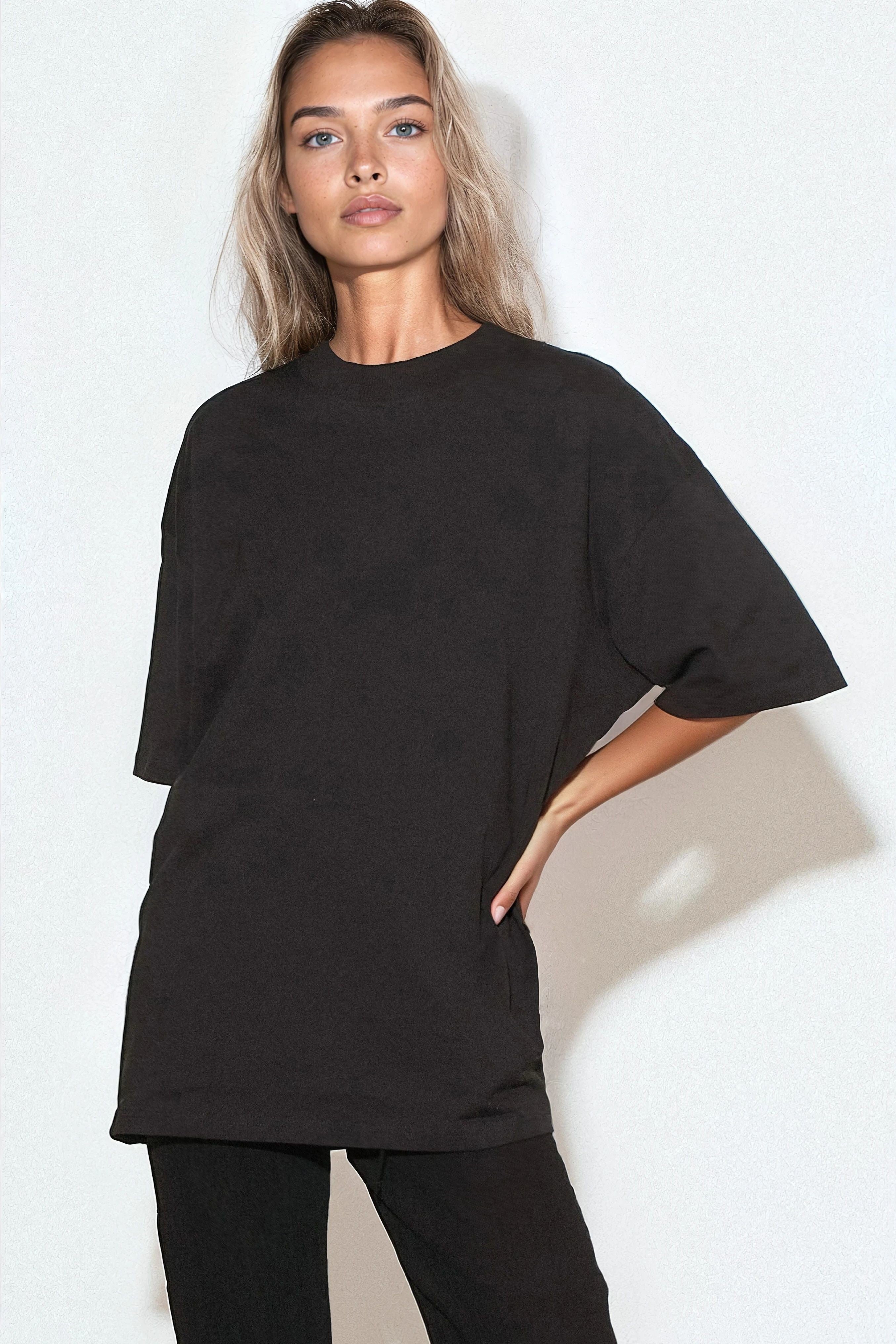 Black Logo Cotton Oversized T Shirt-0