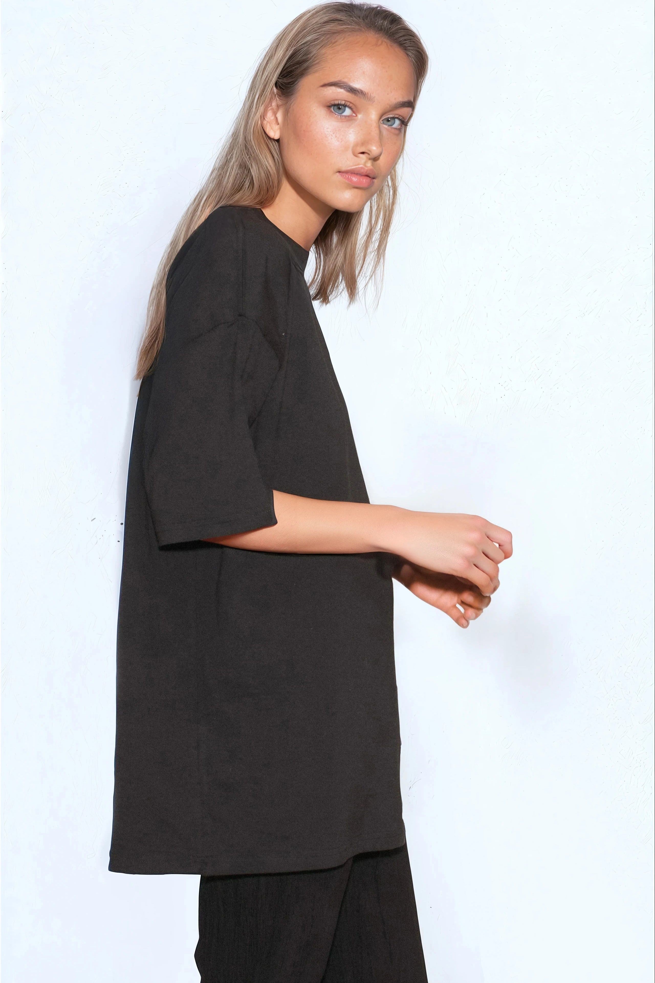 Black Logo Cotton Oversized T Shirt-1