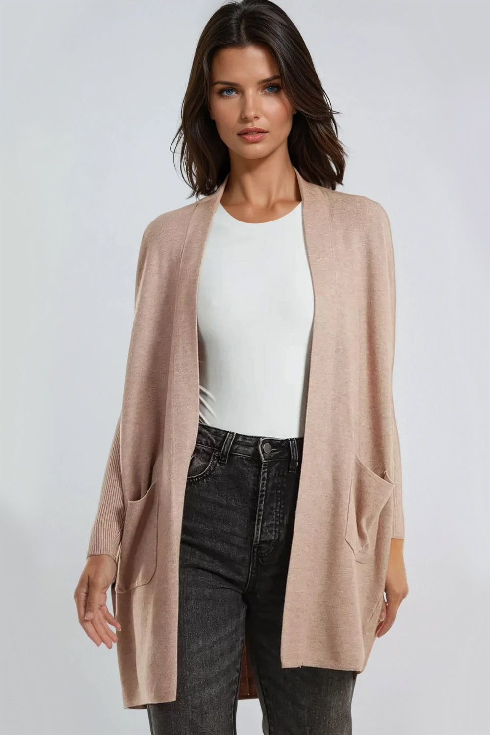 Beige Knit Cardigan with Pockets-0