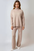 Mocha Knitted Roll Neck Jumper & Trouser Set-0