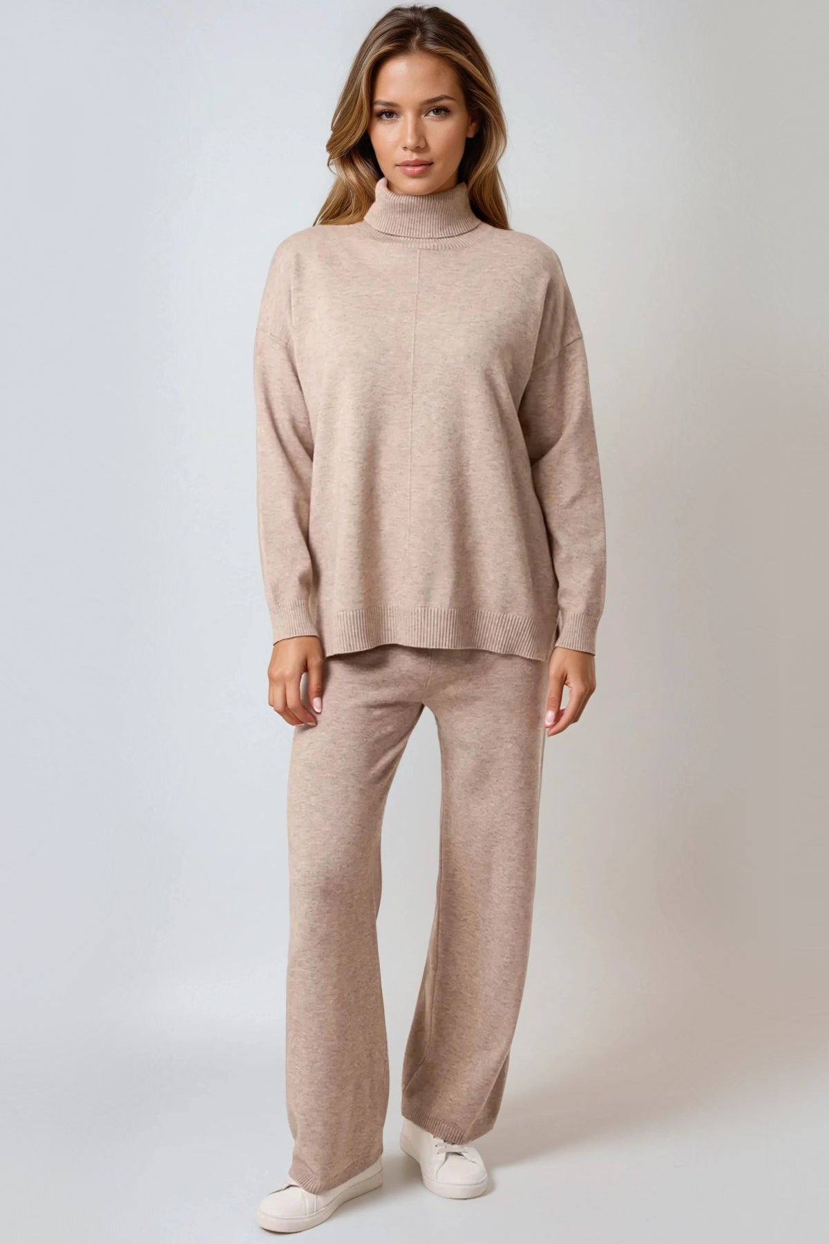 Mocha Knitted Roll Neck Jumper & Trouser Set-0