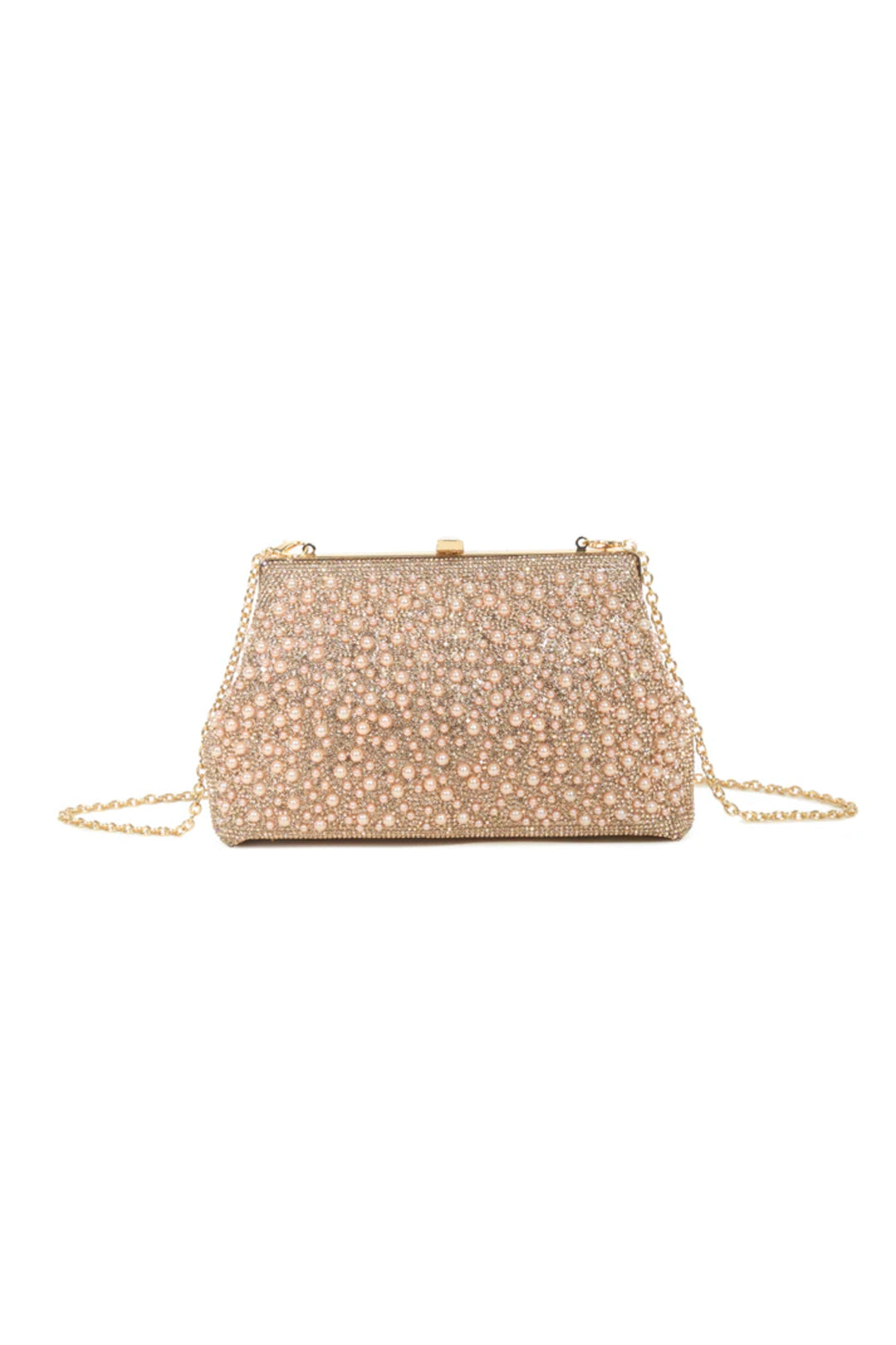 Rose Gold Pearl Embellished Clutch Bag-0