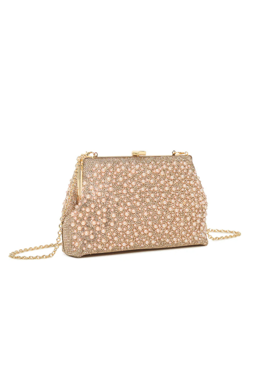 Rose Gold Pearl Embellished Clutch Bag-1