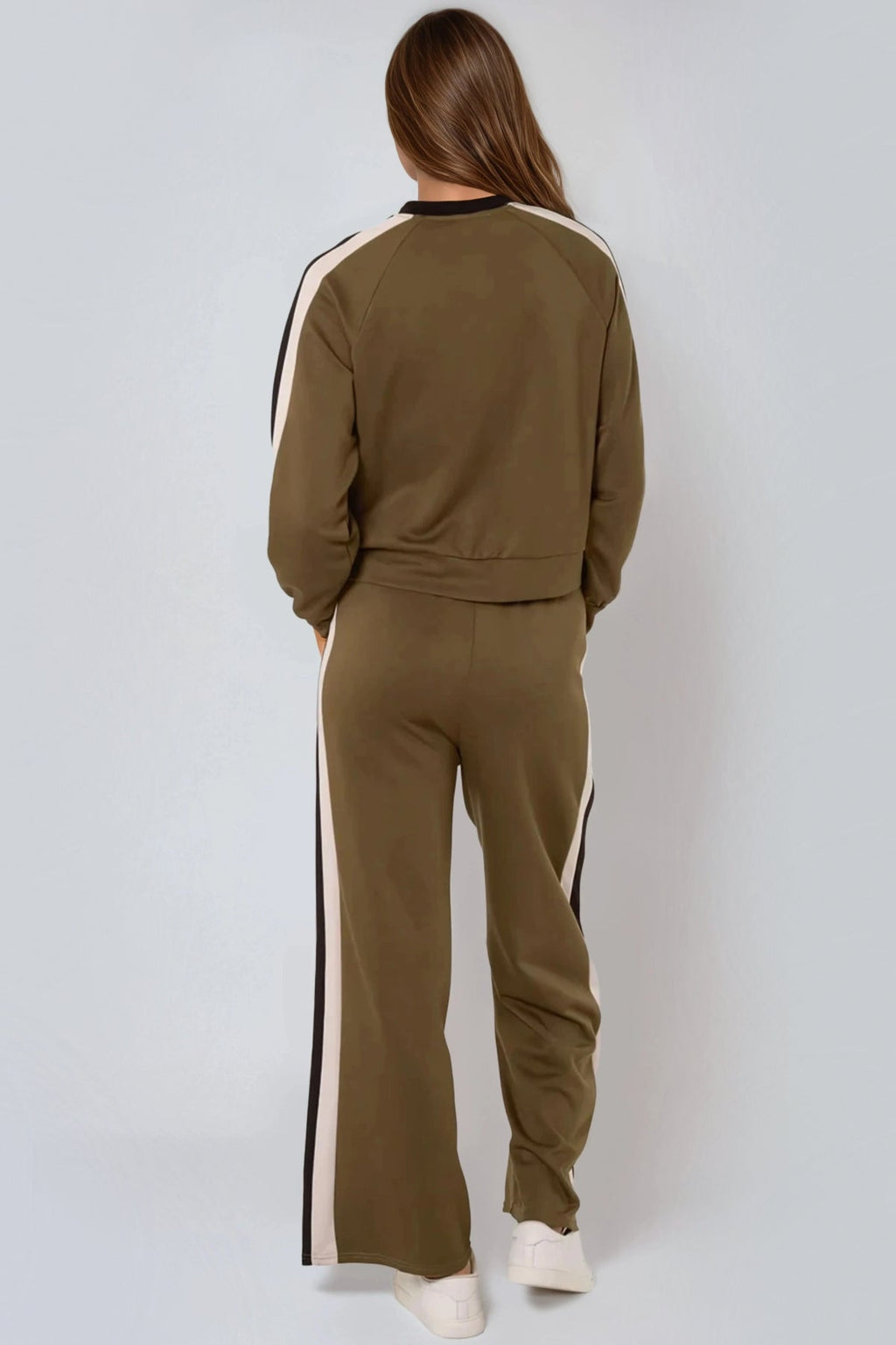 Khaki Stripe Bomber Jacket & Jogger Set-2