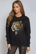 Black Leopard Gold Foil Print Sweatshirt-0