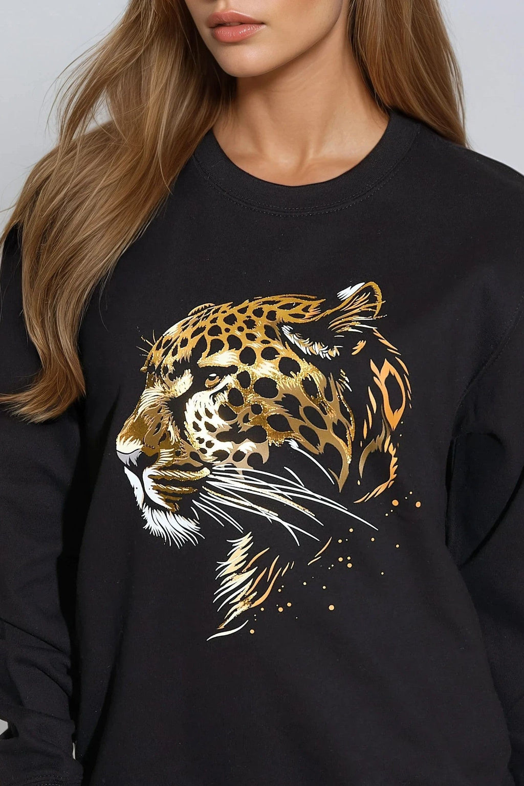 Black Leopard Gold Foil Print Sweatshirt-1