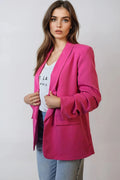 Fuchsia Blazer with Ruched Sleeves-0