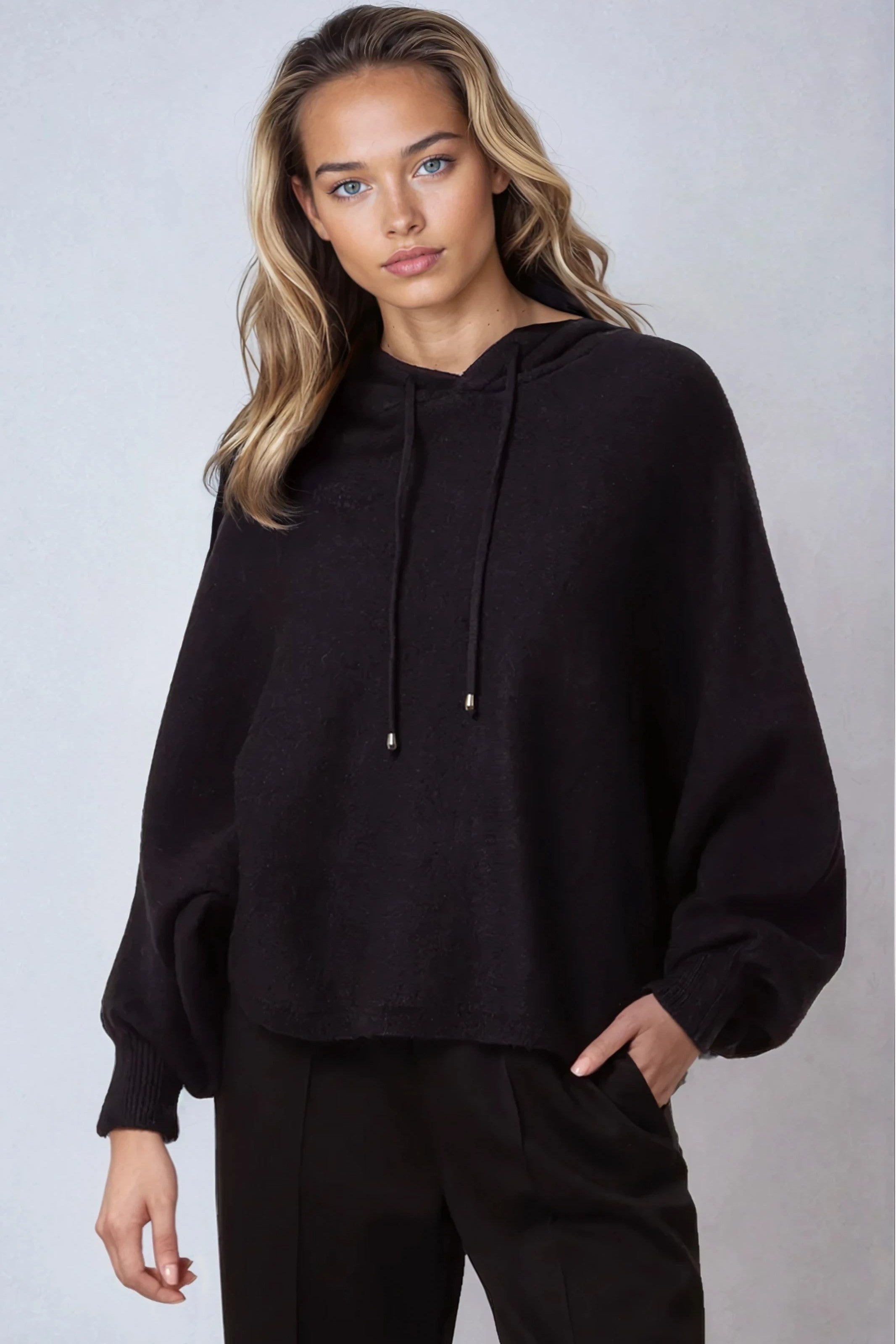 Black Boxy Knit Hoodie-1