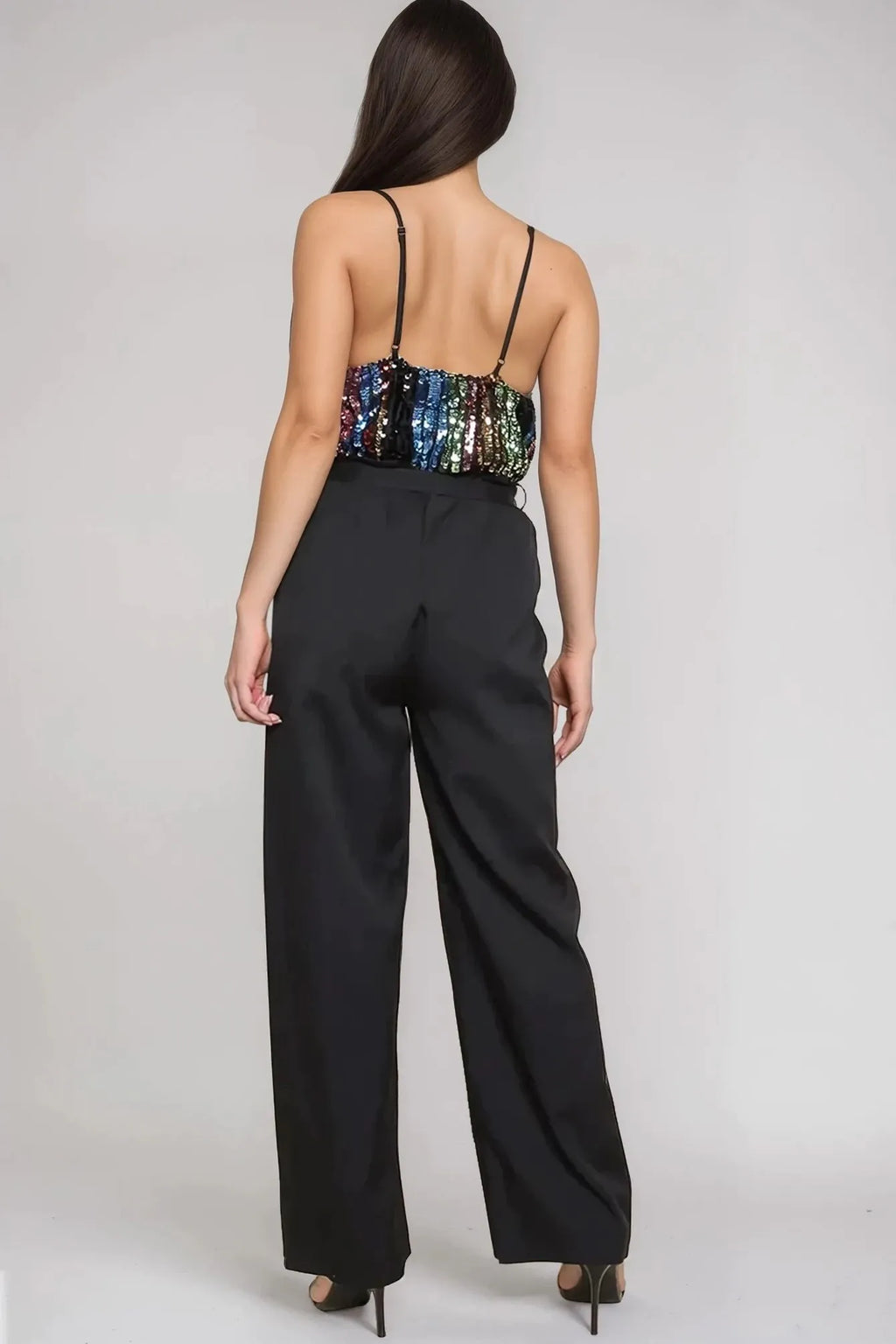 Black Combined Sequin Jumpsuit-2