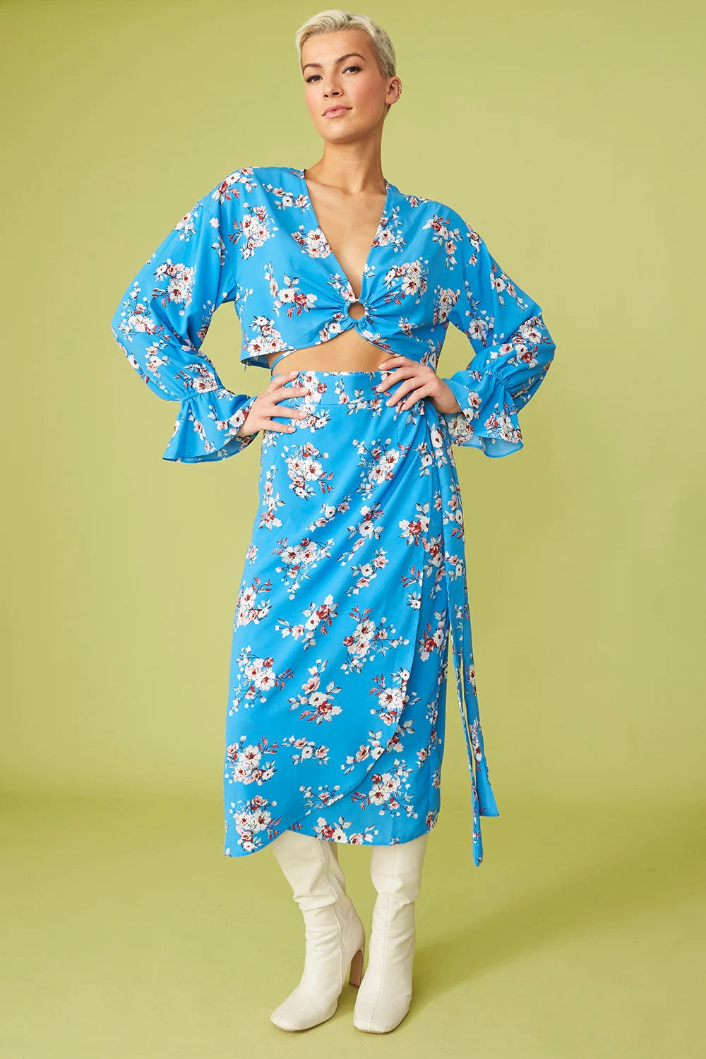 Blue Rayon Blend Floral Cropped Top | Trendy Summer Outfit for Women-1