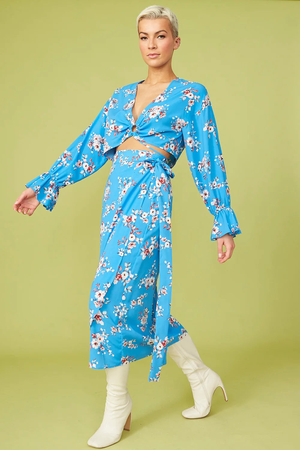 Blue Rayon Blend Floral Cropped Top | Trendy Summer Outfit for Women-0