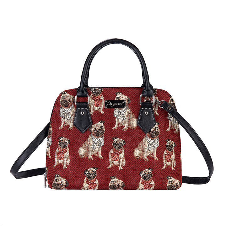Pug Convertible Eco-Friendly Tapestry Top-Handle Handbag with Detachable Straps-0