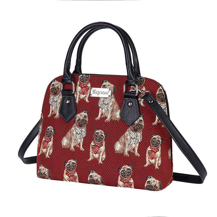 Pug Convertible Eco-Friendly Tapestry Top-Handle Handbag with Detachable Straps-1