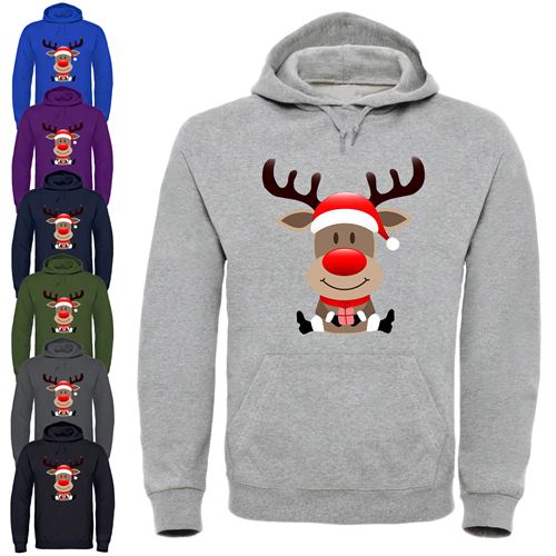 Adults Christmas Reindeer Printed Heavy Blend Hoodie With Pouch Pocket-0