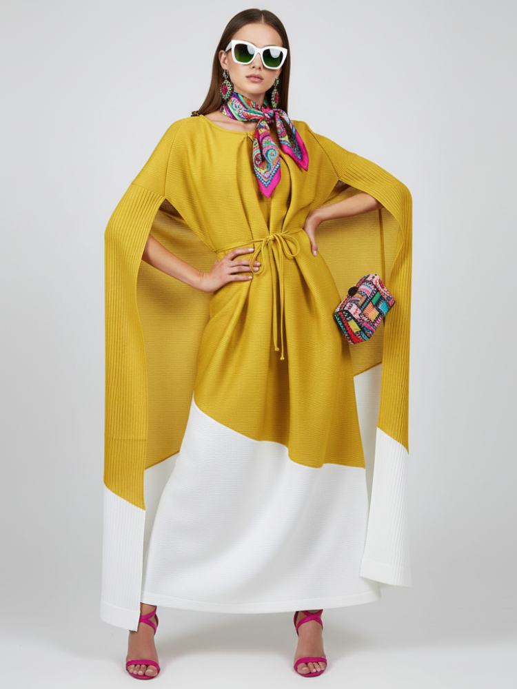 Miyake Style Pleated Dress with Contrast Stitching For Women, SoHo, BYMANYC New York.-0