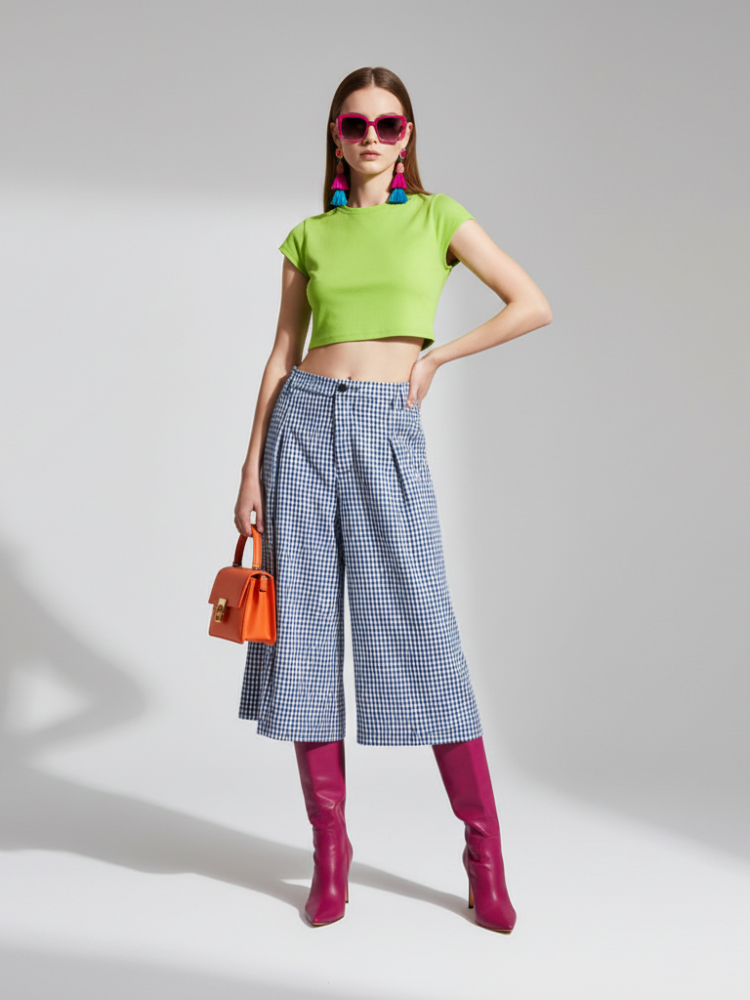 Vegan Plaid Wide-Leg 7/8 Pants Brooklyn Heights NYC Luxury Fashion-0