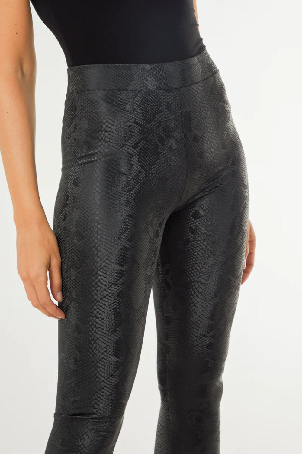 Black Snake Print Leather Look Leggings-1