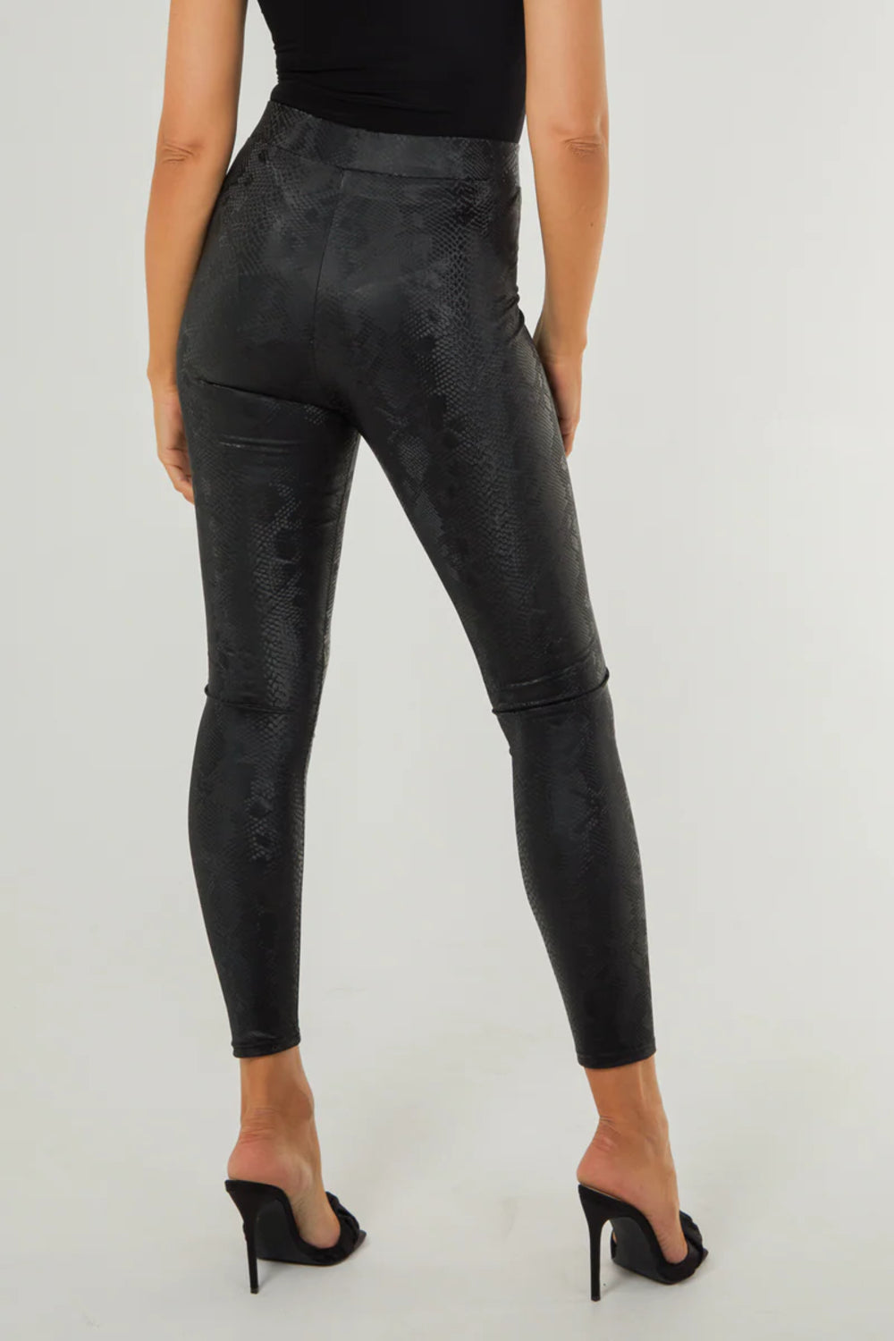 Black Snake Print Leather Look Leggings-2