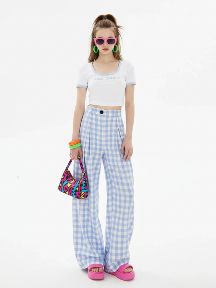 Wide-Leg Plaid Pants, Upper East Side | Women - BYMANYC ® New York-1