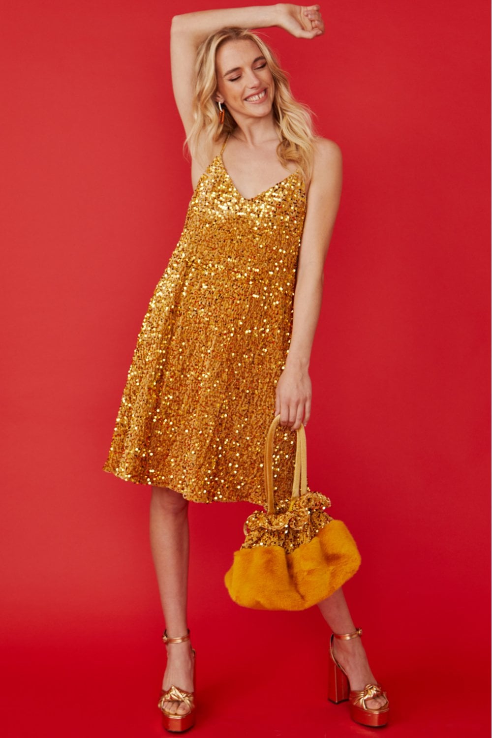 Gold Sequin Cami Swing Dress UK 8-12 US Sizes S/M L/XL-2