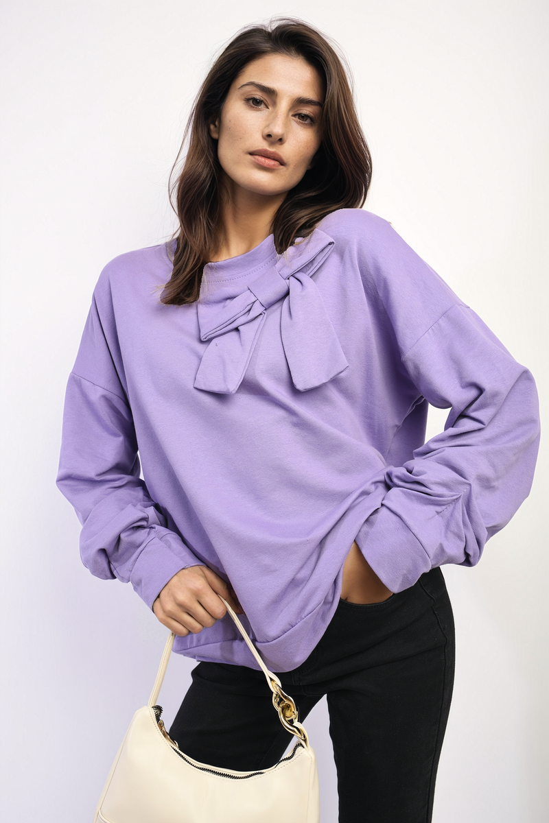 Long Sleeve Bow Detail Jumper | Elegant Knit Sweater for Women-0