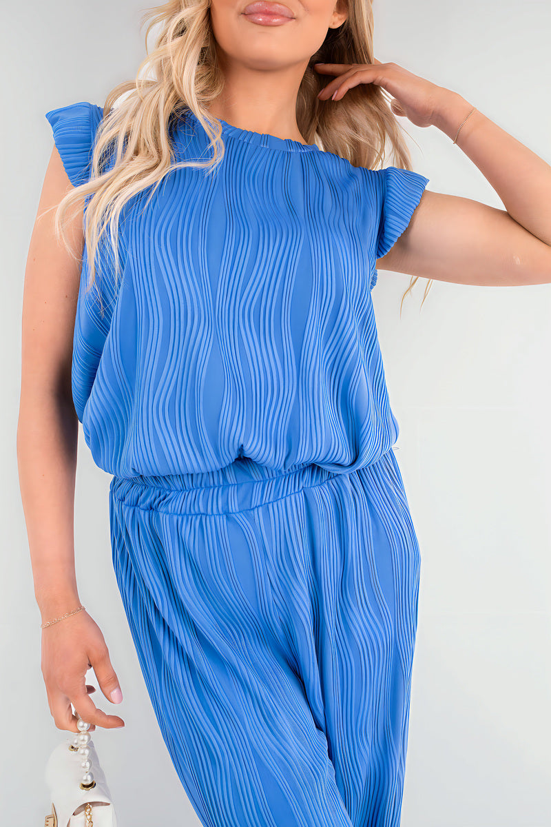 Textured Frill Sleeve Top & Wide Leg Trouser Co-ord Set