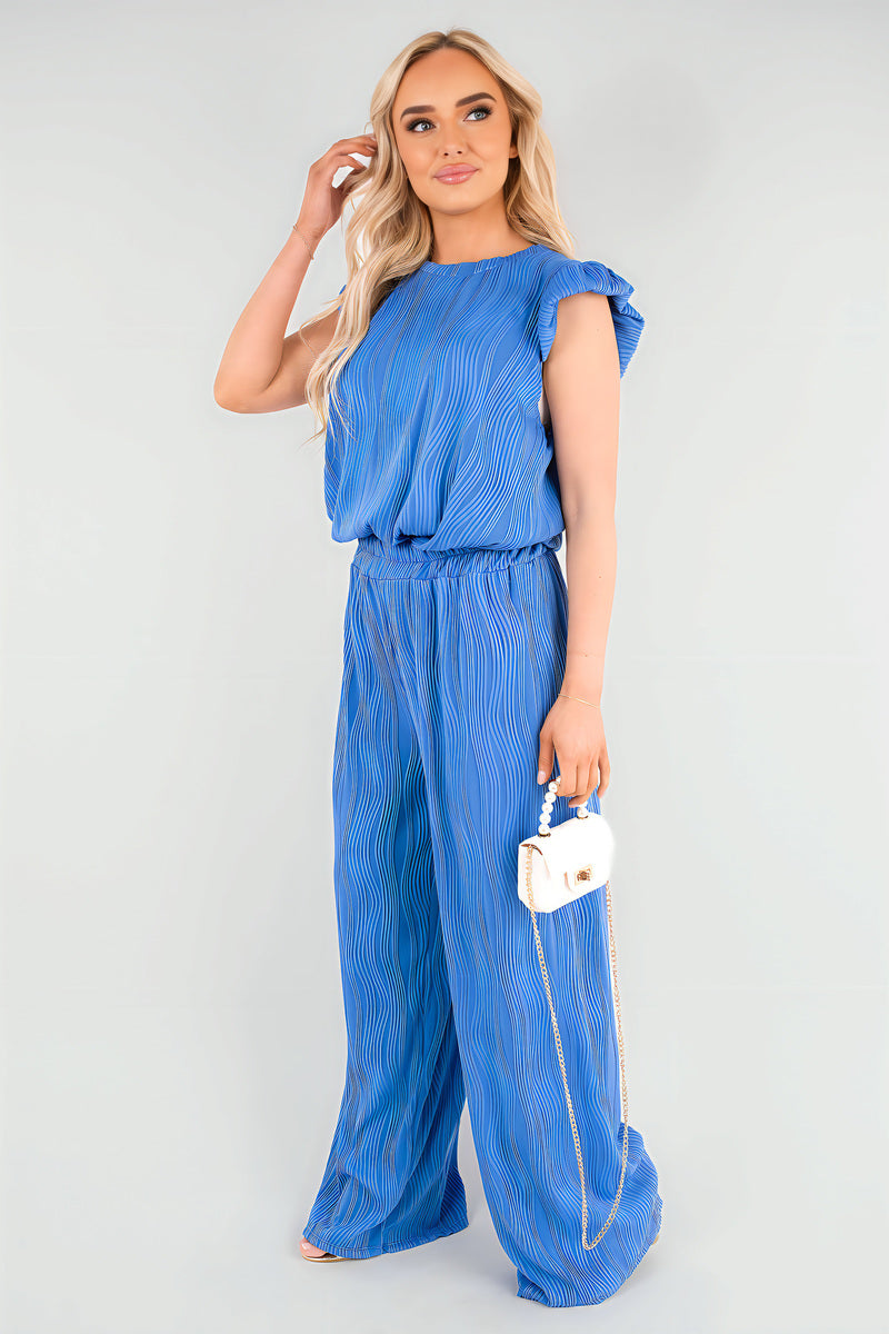 Textured Frill Sleeve Top & Wide Leg Trouser Co-ord Set