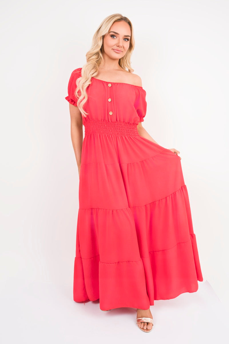Smocked Waist Tiered Midi Dress